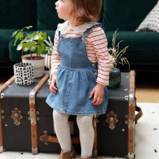 Dungaree Dress with Frilly Straps in Denim for Babies stone