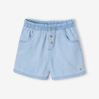 Easy-to-Put-On Light Denim Shorts, for Girls bleached denim