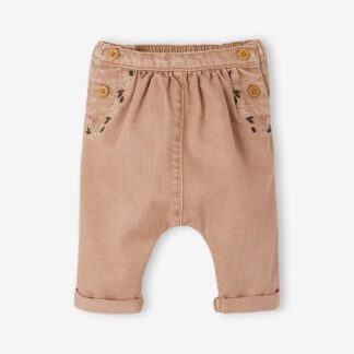 Embroidered Harem-Style Denim Trousers for Babies cappuccino