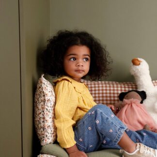 Embroidered Mom Jeans for Babies stone