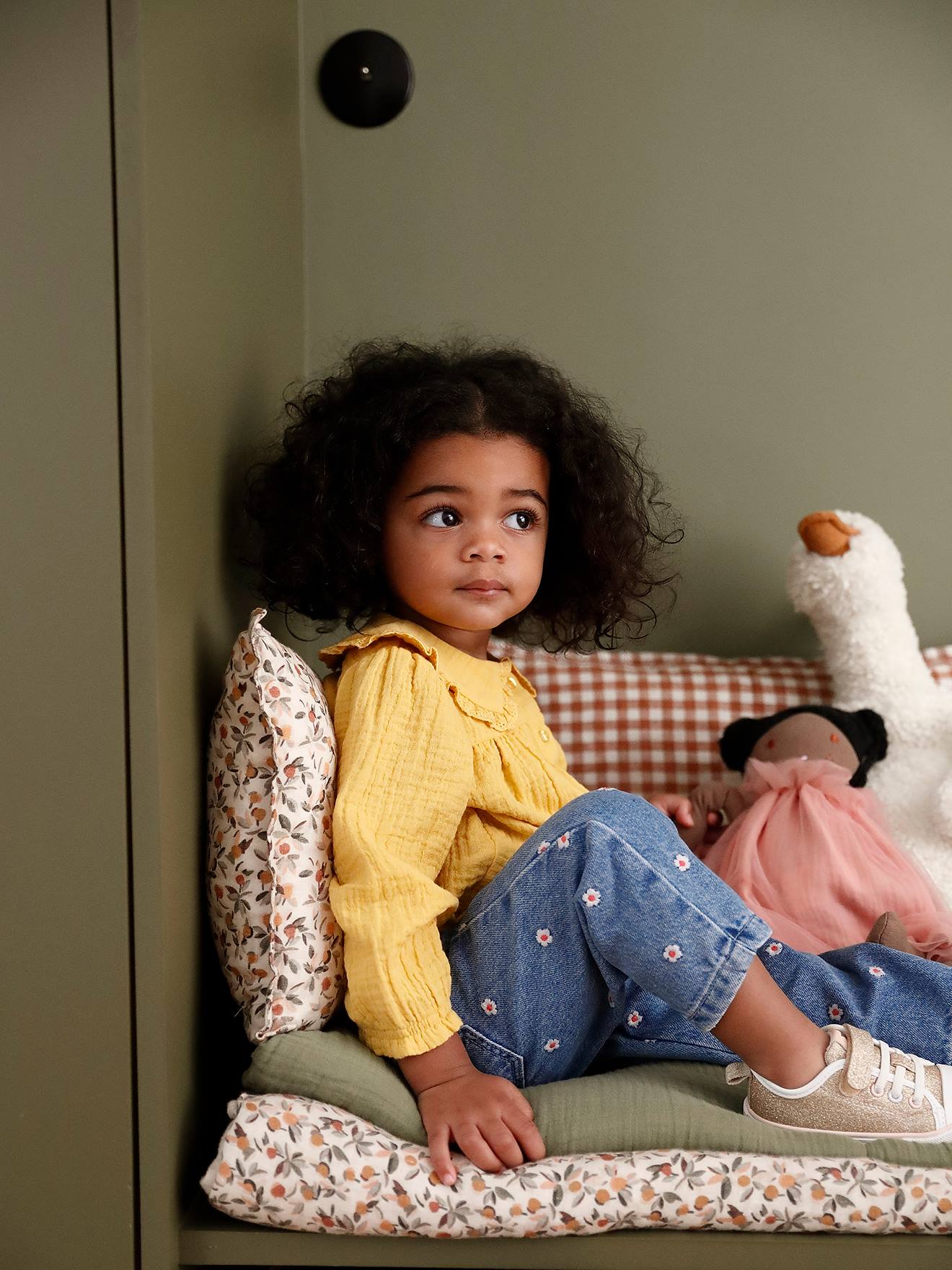 Embroidered Mom Jeans for Babies stone