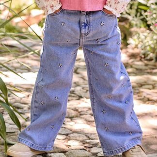 Embroidered Susan wide-leg jeans for girls bleached denim