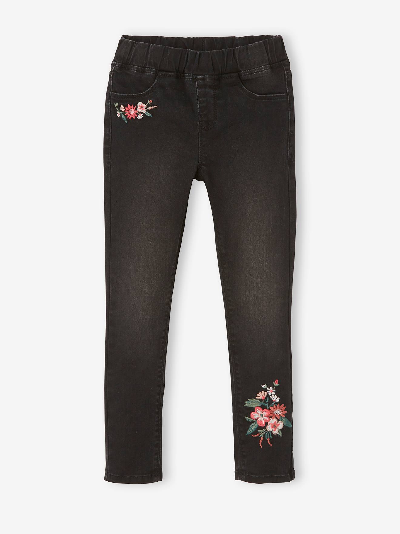 Embroidered Waterless Treggings, MorphologiK Narrow Hip, for Girls black dark solid with design