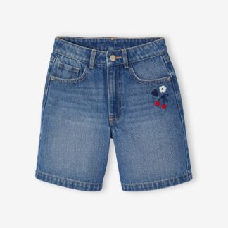 Embroidered floral denim shorts medium blue