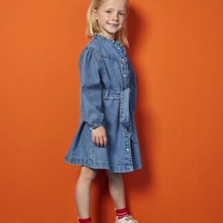 Fancy Denim Dress for Girls medium blue
