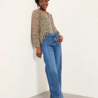 FatFace Mid Rise Crease Front Flared Jeans Blue Denim