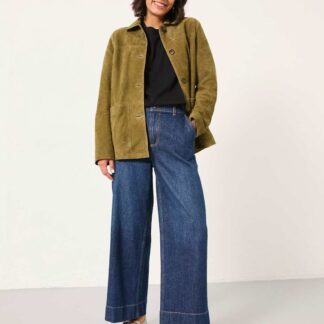 FatFace Mid Rise Wide Leg Cropped Jeans Dark Blue Denim
