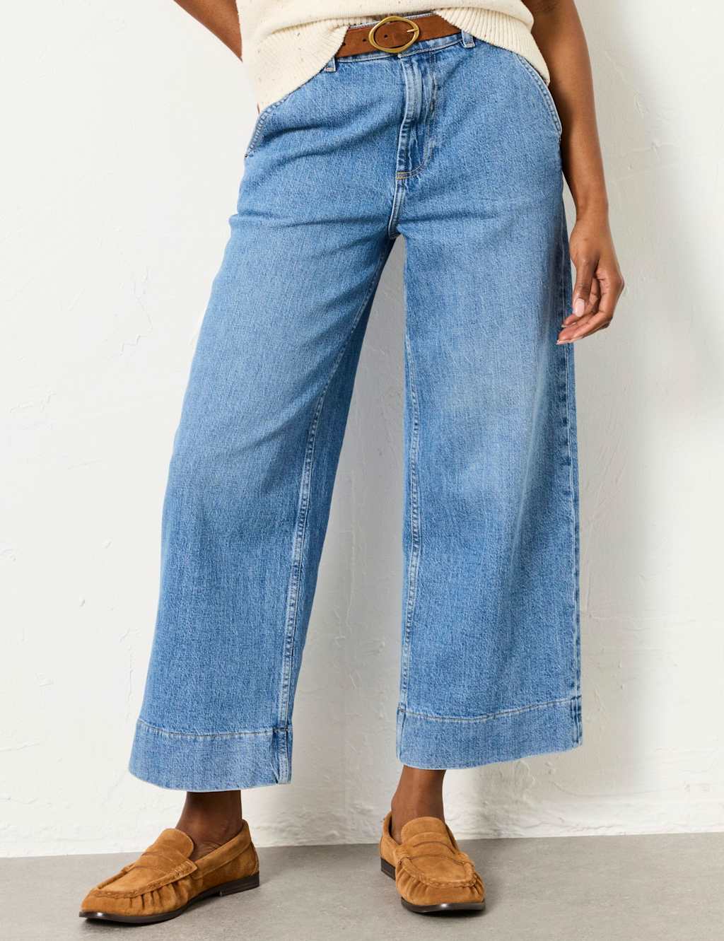 FatFace Wide Leg Cropped Jeans Blue