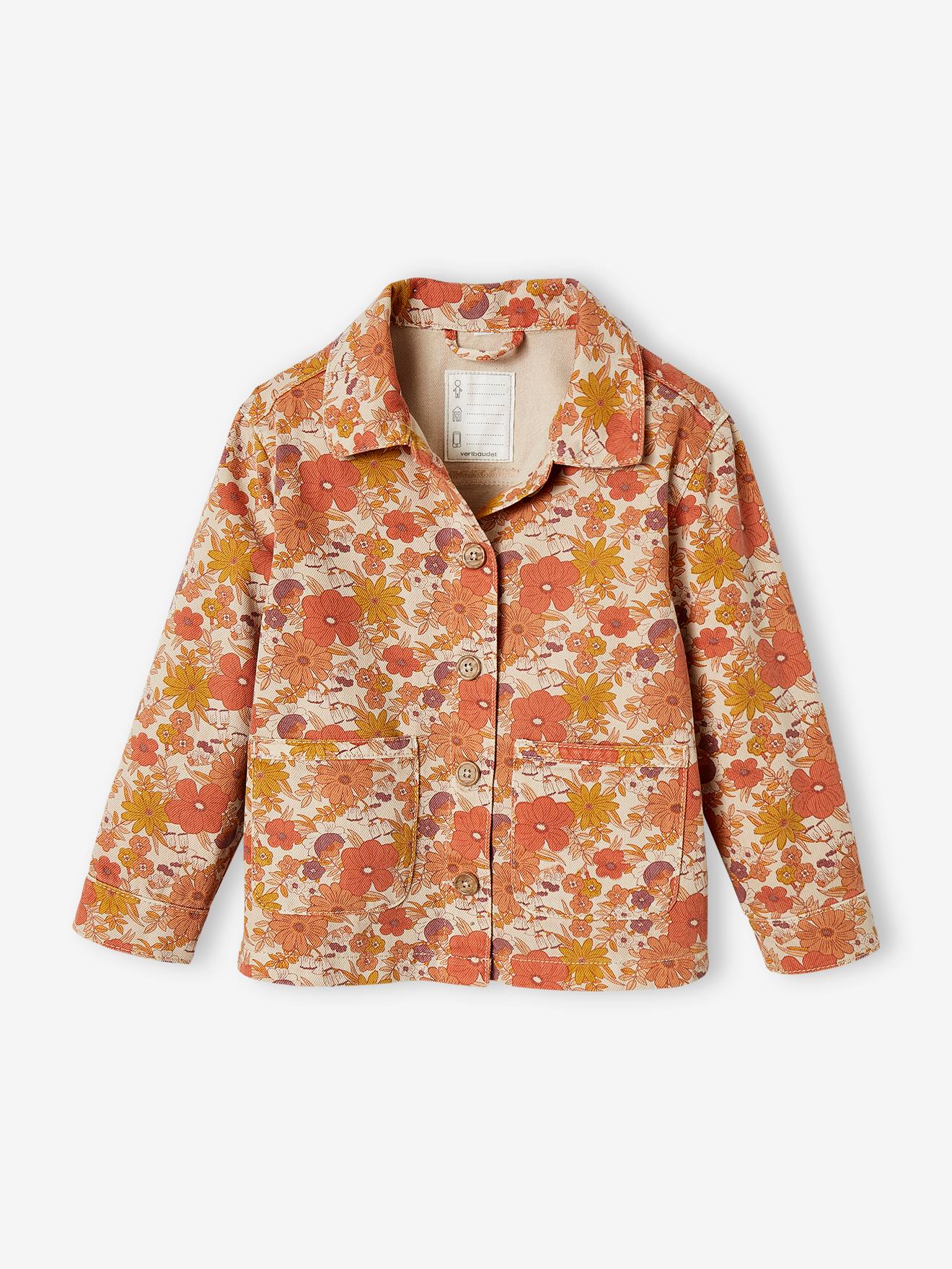 Floral Print Jacket for Girls nude pink