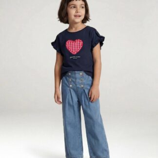 Girls' Wide-Leg Denim Trousers medium blue