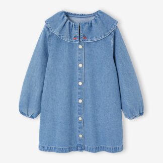 Girl's denim dress with frilled collar medium blue