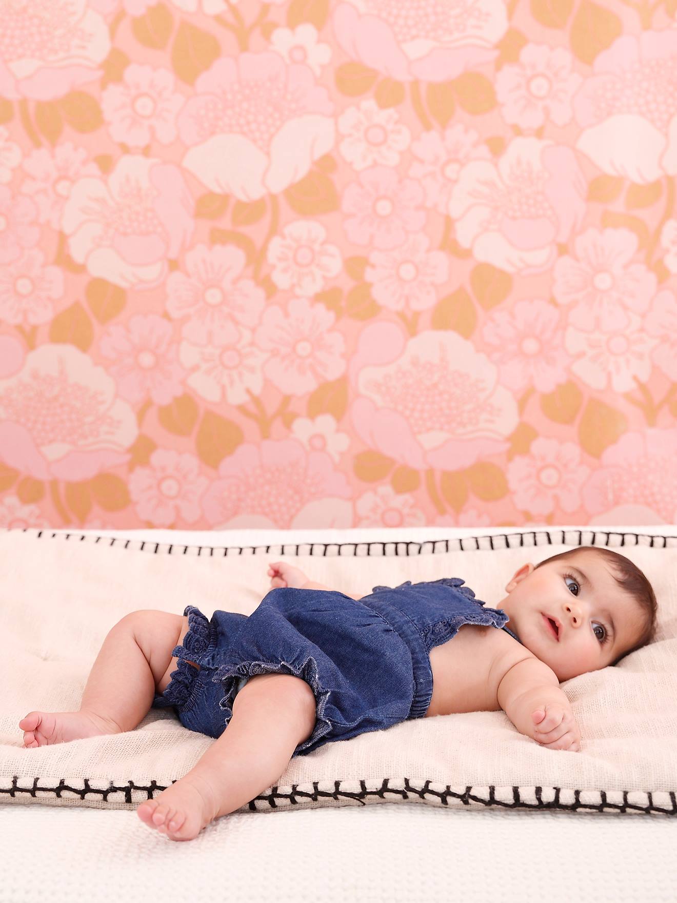 Girl's denim romper stone