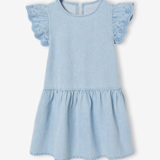 Girls' short-sleeved embroidered denim dress double stone