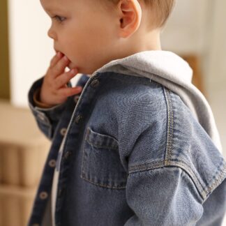 Hooded Denim Shirt for Babies stone
