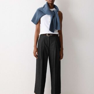 Jigsaw Denim Pleat Front Ankle Grazer Trousers Black
