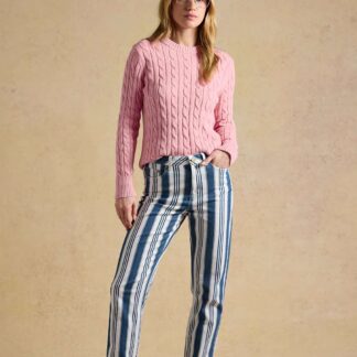 Joules Mid Rise Striped Slim Straight Leg Jeans Blue Mix