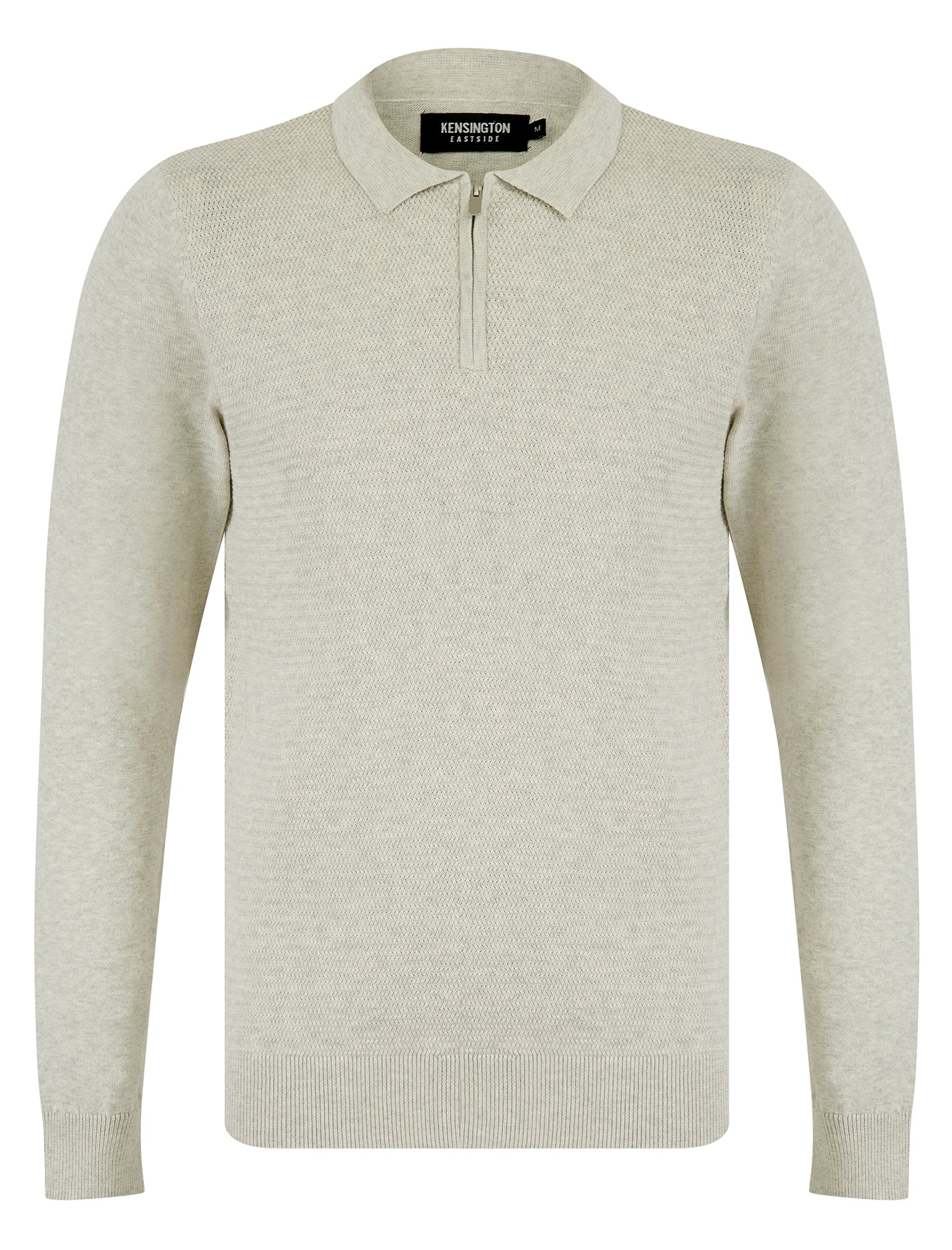 Jumpers Kemper Long Sleeve Knitted Cotton Textured Basket Weave Polo Shirt with Zip Fasten Collar in Oatgrey Marl - Kensington Eastside / XXL - Tokyo Laundry
