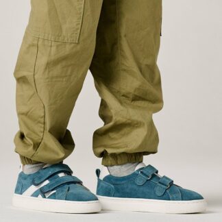 Leather Trainers with Hook-and-Loop Fasteners for Boys, Designed for Autonomy denim blue