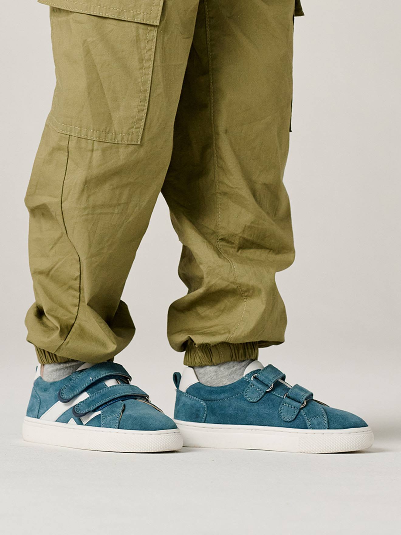 Leather Trainers with Hook-and-Loop Fasteners for Boys, Designed for Autonomy denim blue