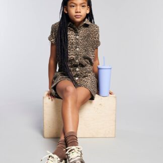 Leopard Print Denim Dungarees beige