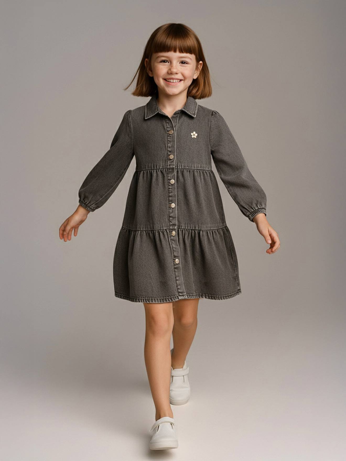 Lightweight Denim Dress for Girls denim grey