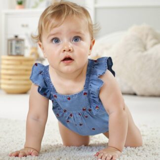 Lightweight Denim Playsuit for Babies double stone