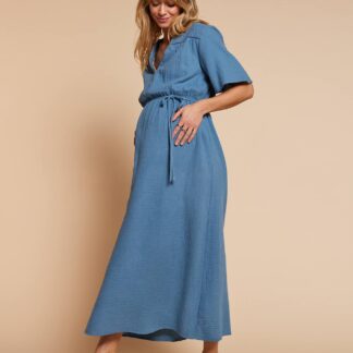 Long nursing clothes dress denim blue