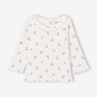 Long-sleeved baby ribbed t-shirt pale pink