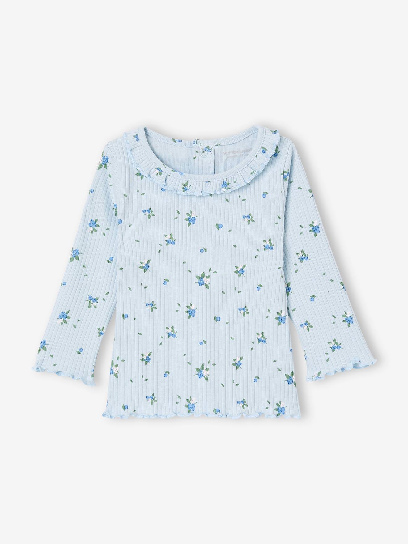 Long-sleeved baby ribbed t-shirt sky blue