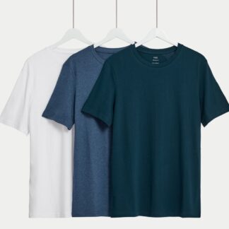 M&S 3 Pack Pure Cotton Crew Neck T-Shirts Denim Mix