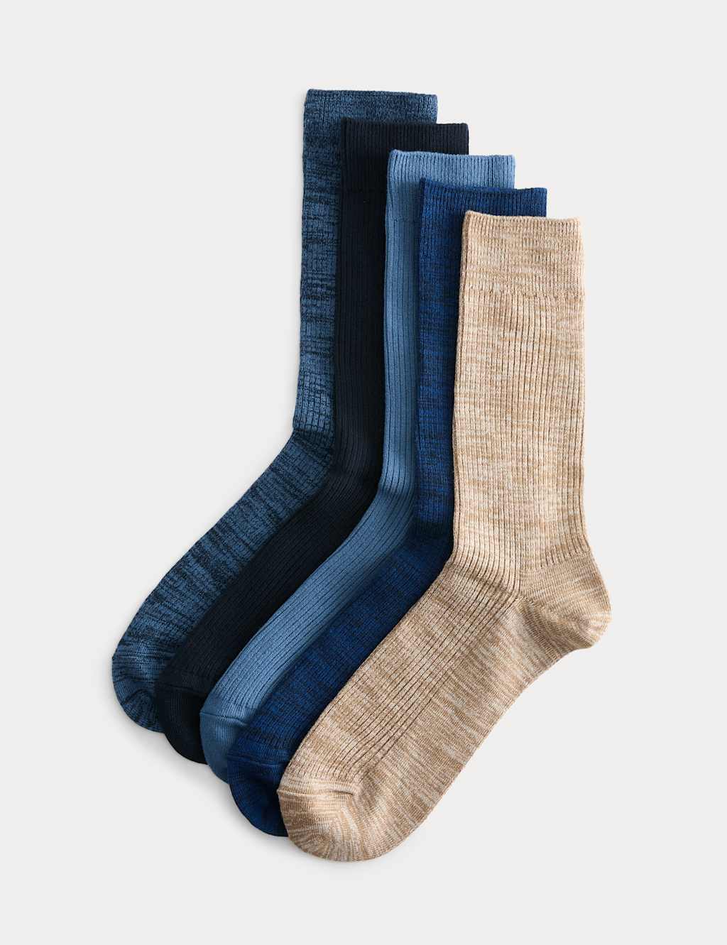 M&S 5 Pack Cotton Rich Ribbed Socks Denim Mix