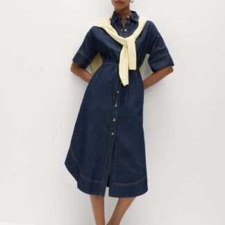 M&S Pure Cotton Denim Midi Shirt Dress Denim