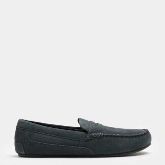 M&S Suede Moccasin Slippers with Freshfeet™ Med Blue Denim