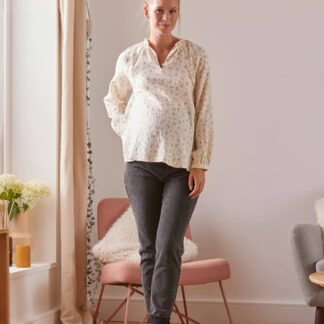 Maternity Jeans with Seamless Belly-Wrap grey medium solid