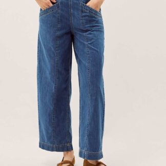Monsoon High Waisted Wide Leg Cropped Jeans Blue Denim