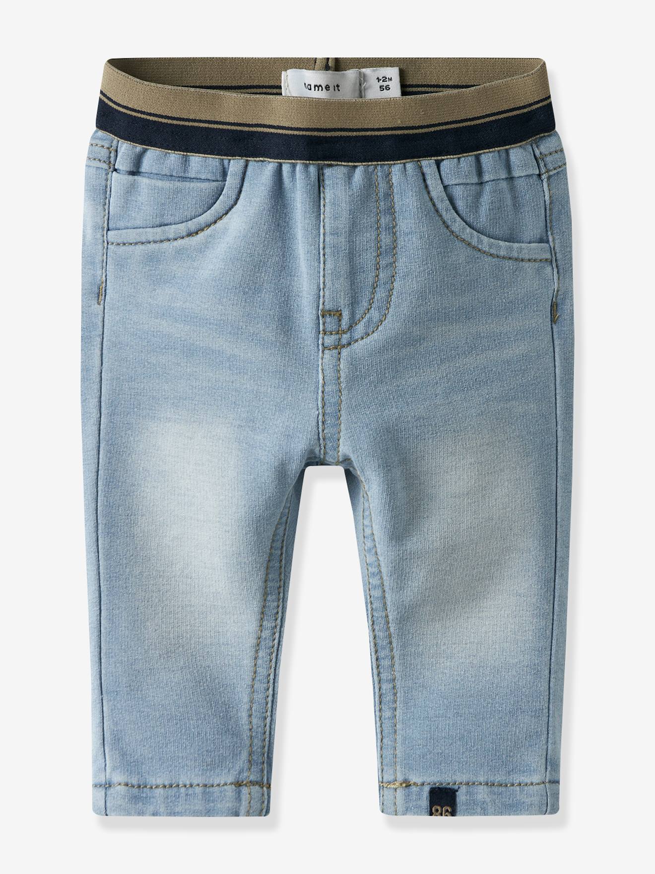 NAME IT baby boy's slim-fit fleece jeans bleached denim