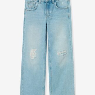NAME IT girls' high-waisted wide-leg jeans with a distressed effect bleached denim