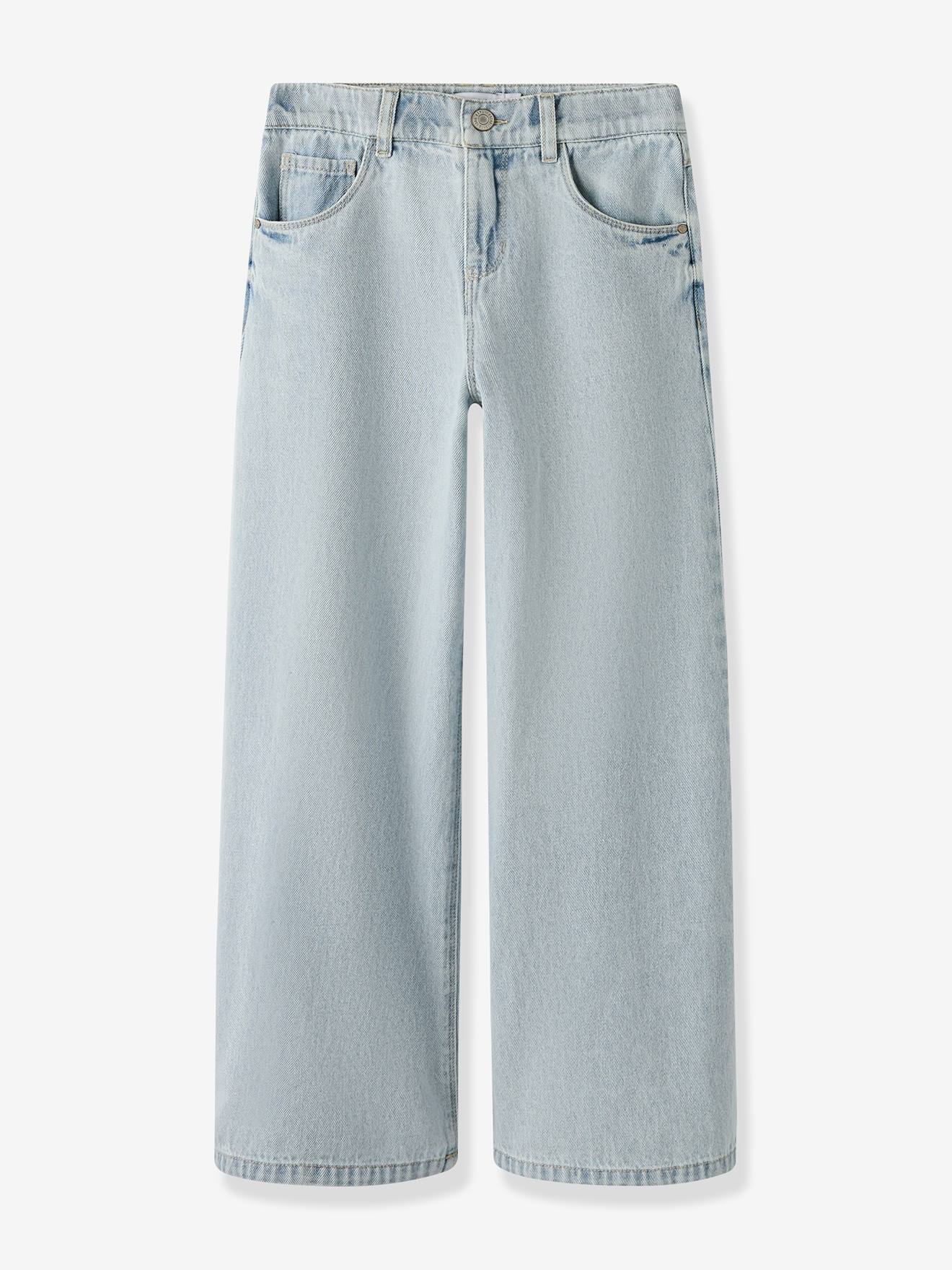 NAME IT girls' wide skater jeans in recycled cotton bleached denim