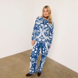 Never Fully Dressed Cotton Rich Denim Printed Collarless Jacket Blue Mix