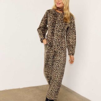 Never Fully Dressed Mid Rise Leopard Print Barrel Jeans Brown Mix