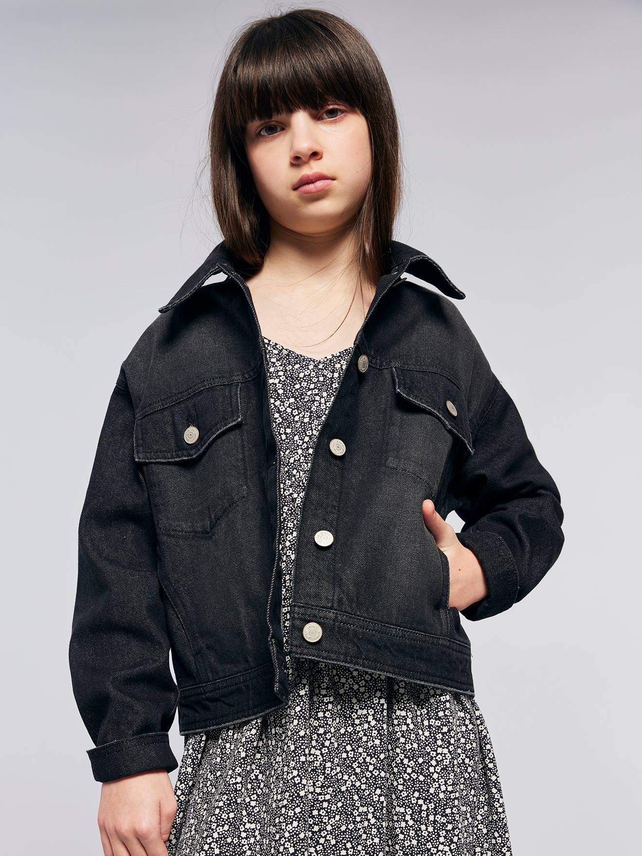 Oversized Denim Jacket for Girls, JONEN denim grey