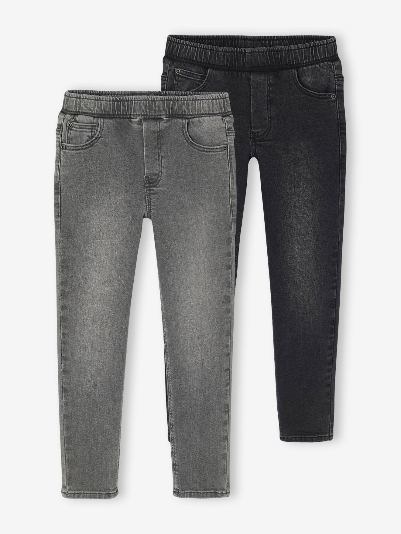 Pack of 2 Slim Leg Jeans with Elasticated, Adjustable Waist denim grey