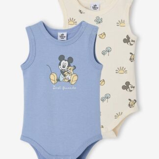Pack of 2 sleeveless baby boy bodysuits denim blue