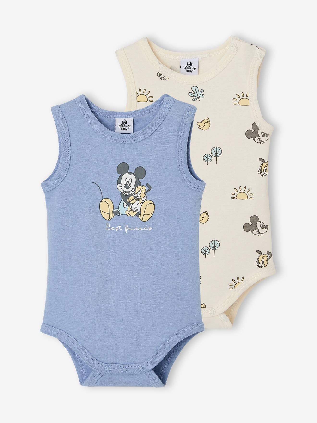 Pack of 2 sleeveless baby boy bodysuits denim blue