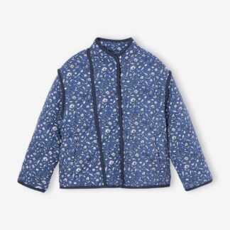 Padded Floral Jacket with Sherpa Lining, for Girls printed blue