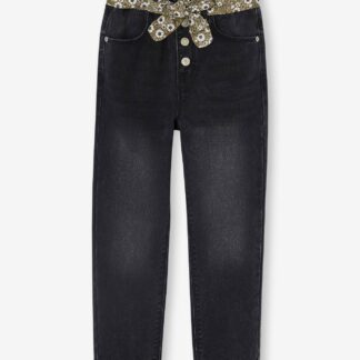 Paperbag Jeans + Floral Belt, for Girls black