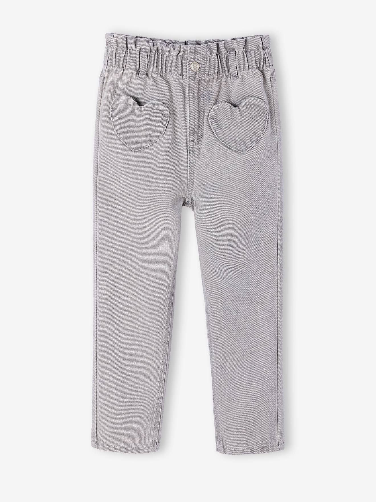 Paperbag Jeans, Heart-Shaped Pockets, for Girls denim grey