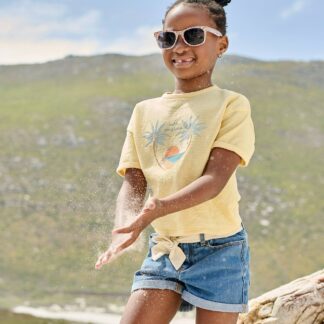 Paperbag-Style Denim Shorts for Girls stone