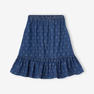 Ruffled Mid-Length Skirt in Light Denim, for Girls medium blue