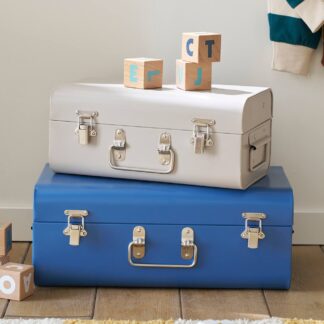 Set of 2 Nesting Metal Trunks denim blue